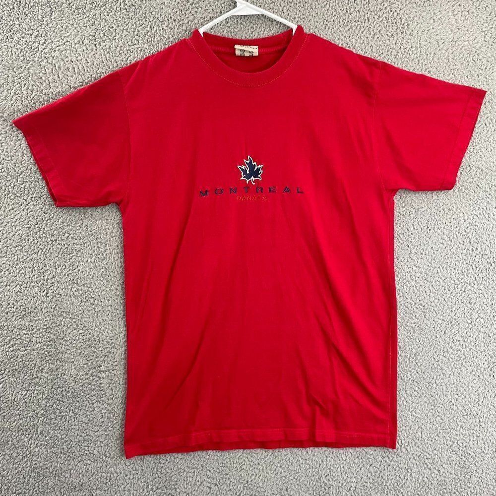 Montreal Canada Embroidered Shirt Men L Red Short Sleeve Souvenir Tourist Tee